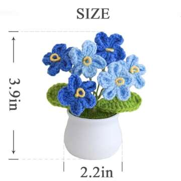 Knitting Crochet Flowers Potted Plants, Fake Forget Me Not Flowers for Friends, Family and Lover, Artificial Handmade Flowers for Birthday Wedding Teacher’Day Gift and Home Decor (Gyellow)