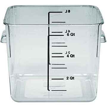 Rubbermaid Commercial Products, Space Saving Square Food Storage Container, 6 Quart, Clear, for Kitchen/Sous Vide/Meal Prep