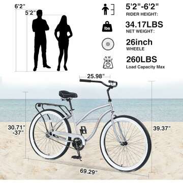 26 Inch Beach Cruiser Bike - Stylish & Versatile