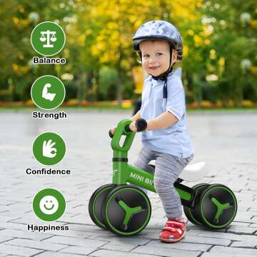 Baby Balance Bike for 1 Year Old Boys Girls, 12-36 Months Riding Toys Toddler Bike with Adjustable Seat, No Pedal Infant 4 Wheels Bicycle, Baby's First Bike First Birthday Gift Christmas