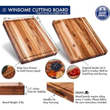 Sonder Los Angeles, Thick Sustainable Acacia Wood Cutting Board for Kitchen with Juice Groove, Sorting Compartment, Charcuterie 16x12x1.5 in (Gift Box Included)