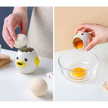 LuoCoCo Cute Egg Separator, Ceramics Vomiting Chicken Egg Yolk White Separator, Practical Household Small Egg Filter Splitter, Kitchen Gadget Baking Assistant Tool, Dishwasher Safe (Yellow)