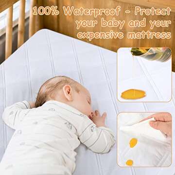 Yoofoss Waterproof Crib Mattress Protector 2 Pack, Quilted Crib Mattress Pad Cover Ultra Soft and Breathable, Machine Washable Toddler Mattress Protector for Standard Baby Crib Size 52''x28''