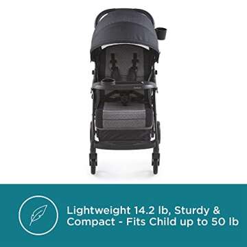 Contours Quick Elite Baby Stroller, Lightweight Compact Travel Stroller, Toddler Stroller, Infant Car Seat Compatibility, Multi-Position Seat Recline, Sun Canopy, 5-Point Safety Harness -Eclipse Black