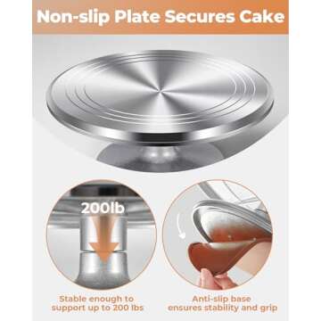 Kootek Aluminium Alloy Revolving Cake Stand 12 Inch Rotating Cake Turntable for Cake, Cupcake Decorating Supplies