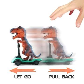 DINOBROS Dinosaur Scooter Toys Pull Back Cars Mini Finger Kick Scooters Boy Toy Age 3 4 5 6, Dino Gift Sets for Kids 4-Pack