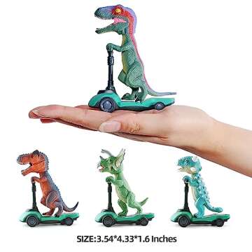 DINOBROS Dinosaur Scooter Toys Pull Back Cars Mini Finger Kick Scooters Boy Toy Age 3 4 5 6, Dino Gift Sets for Kids 4-Pack