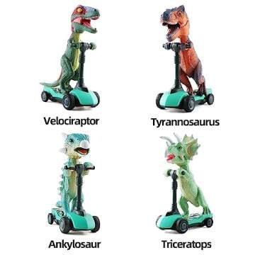 DINOBROS Dinosaur Scooter Toys Pull Back Cars Mini Finger Kick Scooters Boy Toy Age 3 4 5 6, Dino Gift Sets for Kids 4-Pack