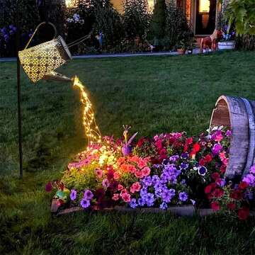 VOOKRY Solar Watering Can with Lights,Hanging Solar Waterfall Lights Waterproof Christmas Decorations Outdoor Garden Decor for Yard Porch Lawn Backyard Landscape Pathway Patio Outside Gardening Gifts