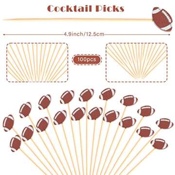 Crafterlife 100pcs Football Cocktail Picks Decorative Toothpicks Fruit Sandwich Skewers Dessert Sticks for Rugby Ball Super Bowl League Sports Catered Events Decorations Party Supplies