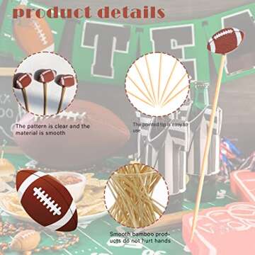 Crafterlife 100pcs Football Cocktail Picks Decorative Toothpicks Fruit Sandwich Skewers Dessert Sticks for Rugby Ball Super Bowl League Sports Catered Events Decorations Party Supplies