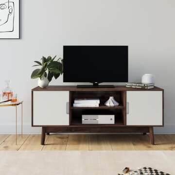 Nathan James Wesley Scandinavian TV Stand Media, Entertainment Center with Cabinet Doors, Console Table with Storage for Living Room, Brown/White