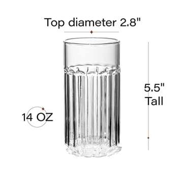 GLASSIQUE CADEAU Mykonos Tall Elegant Highball Cocktail Glasses for Drinking Mojito, Gin Tonic, Long Island, Bar Drinks | Modern Glassware Collection | Set of 4 | 14 oz Borosilicate Tumblers