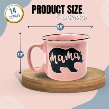 Mama Bear Ceramic Coffee Mug for Mom, Wife, Women – Unique Coral Ceramic Mug – Fun Gifts for Her on Mother’s Day, Birthday, or Christmas – Cute Coffee Cup for Moms, Wives, and Coffee-Loving Women