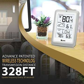 Indoor Outdoor Thermometer Hygrometer Wireless Weather Station, Temperature Humidity Monitor Battery Powered Inside Outside Thermometers with 330ft Range Remote Sensor and Backlight Display