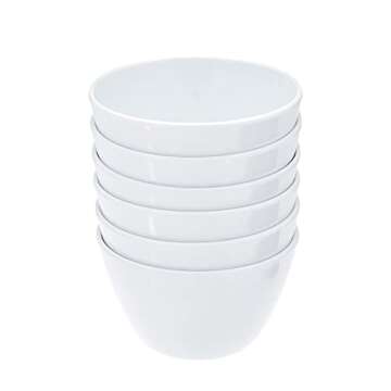 Amazon Basics Round Melamine Bowl, 8 oz, White, 6 Piece Set (Previously AmazonCommercial brand)