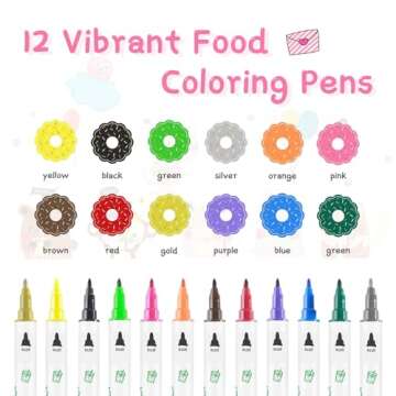 Food Coloring Pens,12Pcs Double Sided Food Grade Edible Markers with Fine&Thick Tip,Edible Gourmet Writer for Fondant,Desserts,Easter Eggs,Edible Markers for Cookie Food Coloring for Cake Decorating