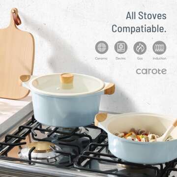 CAROTE Ceramic Pots and Pans Set, Cookware Set 7 Piece Non-toxic Healthy Non Stick Cooking Set Cooking Set,Induction Cookware