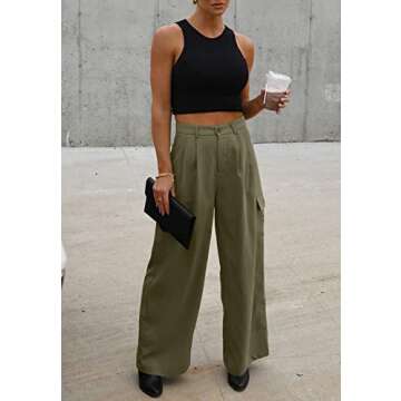 Dokotoo Cargo Pants Wide Leg Dress Pants Women Slacks Womens Trousers Women's 2024 Fall Outfits Teacher Fashion Clothes Palazzo Business Casual High Waisted Petite Pants Clothing Trendy Pants Green