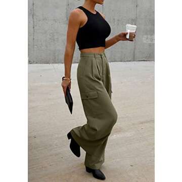 Dokotoo Cargo Pants Wide Leg Dress Pants Women Slacks Womens Trousers Women's 2024 Fall Outfits Teacher Fashion Clothes Palazzo Business Casual High Waisted Petite Pants Clothing Trendy Pants Green