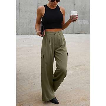 Dokotoo Cargo Pants Wide Leg Dress Pants Women Slacks Womens Trousers Women's 2024 Fall Outfits Teacher Fashion Clothes Palazzo Business Casual High Waisted Petite Pants Clothing Trendy Pants Green