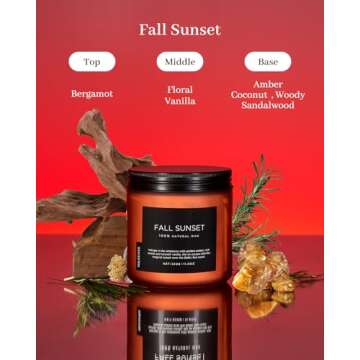 M&SENSE Fall Sunset, 11.6oz Baltic Amber Fall Scented Candle Clean Natural Soy Wax Non Toxic Candle, 2 Cotton Wick Jar Candle, Up to 70 Hours Burn Time, Housewarming Candle Gift for Home Scented