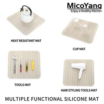 MicoYang Silicone Dish Drying Mat for Multiple Usage,Easy clean,Eco-friendly,Heat-resistant Silicone Mat for Kitchen Counter or Sink,Refrigerator or Drawer Liner Tapioca XXL 24 inches x 18 inches