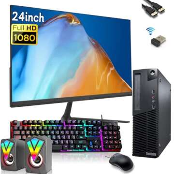 Lenovo ThinkCentre M83 SFF PC Desktop Computer, with 24" FHD(1920x1080) Monitor, RGB Speakers, Intel i5-4570 3.2GHz, 8GB RAM, 512GB SSD, Keyboard&Mouse, USB WiFi, Win10 Pro(Renewed)