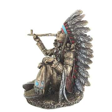 Native American Indian Chief Smoking Peace Pipe Statue Sculpture Figurine