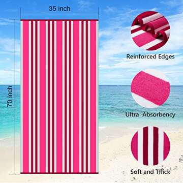 TEQQO Luxury Oversized Beach Towel - Extra Large 35 x 70inch Thick Pool Towel, Quick Dry Cotton Big Swimming Towel, Red Striped Soft Cabana Towels for Adults/Women/Men/Teens/Boys/Girls