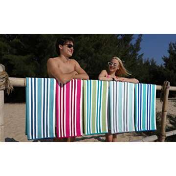 TEQQO Luxury Oversized Beach Towel - Extra Large 35 x 70inch Thick Pool Towel, Quick Dry Cotton Big Swimming Towel, Red Striped Soft Cabana Towels for Adults/Women/Men/Teens/Boys/Girls