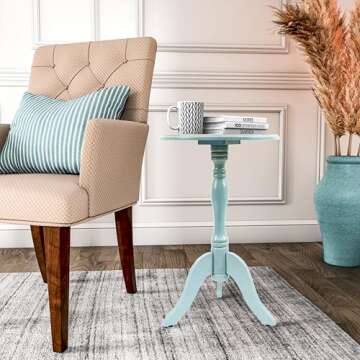 Decor Therapy Simplify Round Pedestal Accent Side Table, Chic & Compact MDF Furniture for Traditional Stylish Spaces - Antique Iced Blue - (15" x 15" x 24")