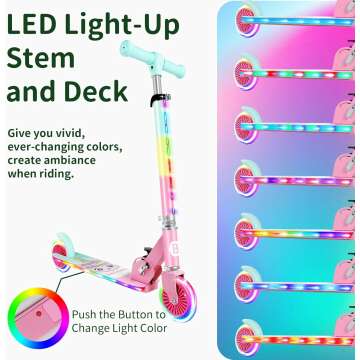 BELEEV V2 Scooters for Kids with Light-Up Wheels & Stem & Deck, 2 Wheel Folding Scooter for Girls Boys, 3 Adjustable Height, Non-Slip Pattern Deck, Lightweight Kick Scooter for Children Ages 3-12