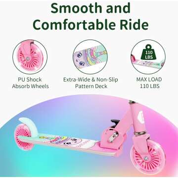 BELEEV V2 Scooters for Kids with Light-Up Wheels & Stem & Deck, 2 Wheel Folding Scooter for Girls Boys, 3 Adjustable Height, Non-Slip Pattern Deck, Lightweight Kick Scooter for Children Ages 3-12