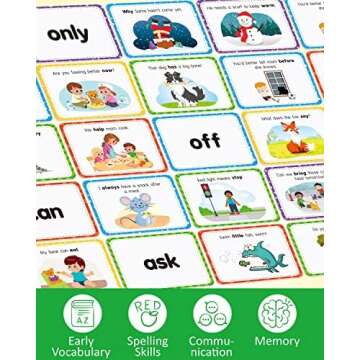 Coogam Sight Words Educational Flashcards - 220 Dolch Sightwords Game with Pictures & Sentences,Literacy Learning Reading Cards Toy for Kindergarten,Home School Kids 3 4 5 Years Old