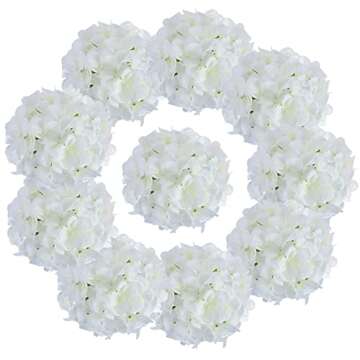 AVIVIHO Hydrangea Artificial Flowers White Fluffy Fake Hydrangeas Silk Flowers with Stems Pack of 10 for Wedding Floral Bouquet Table Centerpieces Home Decor Party Decoration