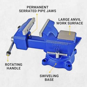 Yost Vises 445 Combination Vise | 4.5 Inch Jaw Width Utility Pipe and Bench Vise |Secure Grip with Swivel Base and Large Pipe Jaw Capacity | Made with Cast Iron and Steel U Channel Bar