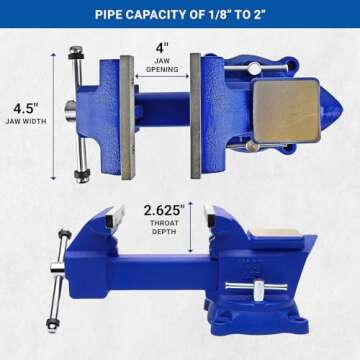 Yost Vises 445 Combination Vise | 4.5 Inch Jaw Width Utility Pipe and Bench Vise |Secure Grip with Swivel Base and Large Pipe Jaw Capacity | Made with Cast Iron and Steel U Channel Bar