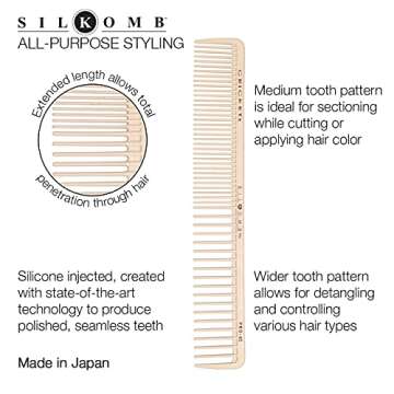 Cricket Silkomb Pro-45 All Purpose Professional Hair Stylist Comb – Japanese Made, Silicone Injected, Dual Tooth Patterns for Detangling, Cutting, Coloring & Styling All Hair Types