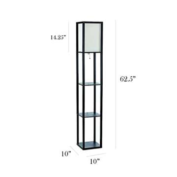 Simple Designs LF1014-BLK 62.5" Modern Etagere Organizer Storage 3 Shelf Floor Lamp with White Linen Fabric Shade for Home Décor, Office, Study, Bedroom, Living Room, Dining Room, Black