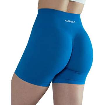 AUROLA Intensify Workout Shorts for Women Seamless Scrunch Short Gym Yoga Running Sport Active Exercise Fitness Shorts(M,Diva Blue)