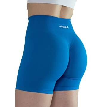 AUROLA Intensify Workout Shorts for Women Seamless Scrunch Short Gym Yoga Running Sport Active Exercise Fitness Shorts(M,Diva Blue)