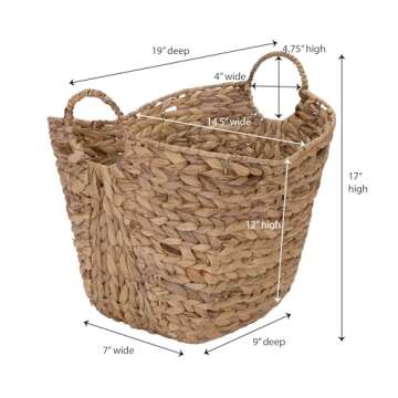 Household Essentials ML-4002 Tall Water Hyacinth Wicker Basket with Handles | Natural, Brown, Natural