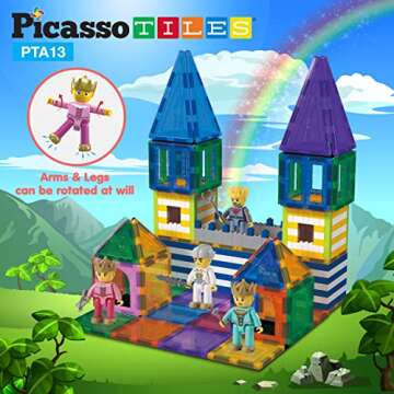 Picasso Toys Magnetic Action Figures Medieval King and Knights Character for Building Blocks Tiles Construction Toddler Toy Set Magnets Expansion Pack Educational STEM Pretend Playset PTA13