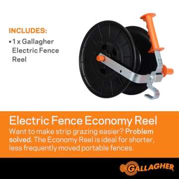 Gallagher Economy Electric Fence Reel | Holds 1640' Poly Wire and 656' of 0.5" Tape | Zinc Coated Frame | Positive Locking Ratchet Mechanism | UV Stabilized