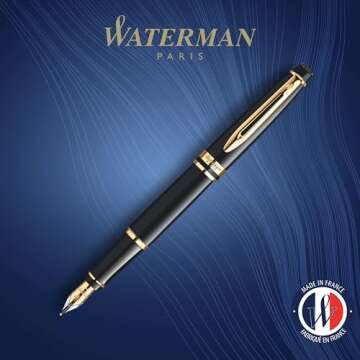 Waterman Expert Fountain Pen Gloss Black with 23k Gold Trim Fine Nib Gift Box