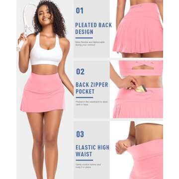 Pleated Tennis Skirts for Women with Pockets Shorts Athletic Golf Skorts Running Workout Sports Activewear Skirt (Pink, XX-Small)