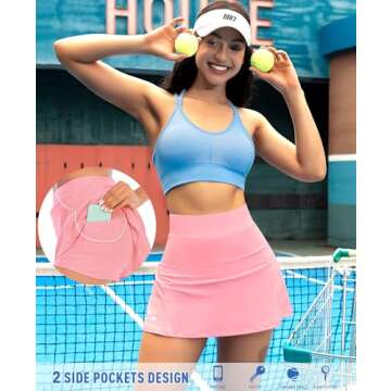 Pleated Tennis Skirts for Women with Pockets Shorts Athletic Golf Skorts Running Workout Sports Activewear Skirt (Pink, XX-Small)