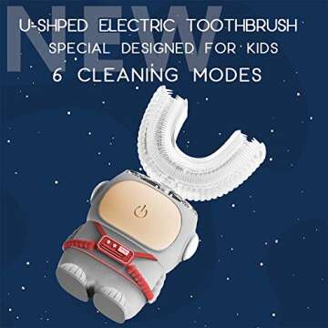 Kids Ultrasonic Electric Toothbrush, U-Shaped Cartoon Modeling Design IPX7 Waterproof U Toothbrush 2 Brush Heads 6 Modes for 2-7 Years Old Baby Toddler Automatic Toothbrush