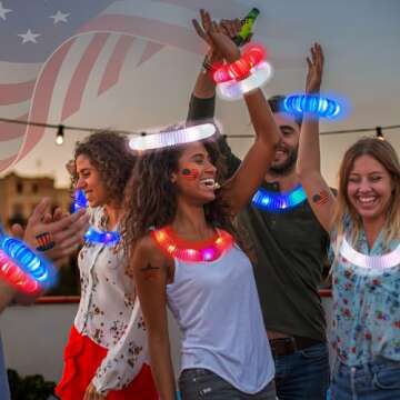 Kannove 4th of July Red White Blue Glow Sticks Party Packs (18 PCS), Light up Bracelets Necklaces Accessories for Kids, Neon Party Favors Supplies Decorations for Fourth of July Patriotic Memorial Day